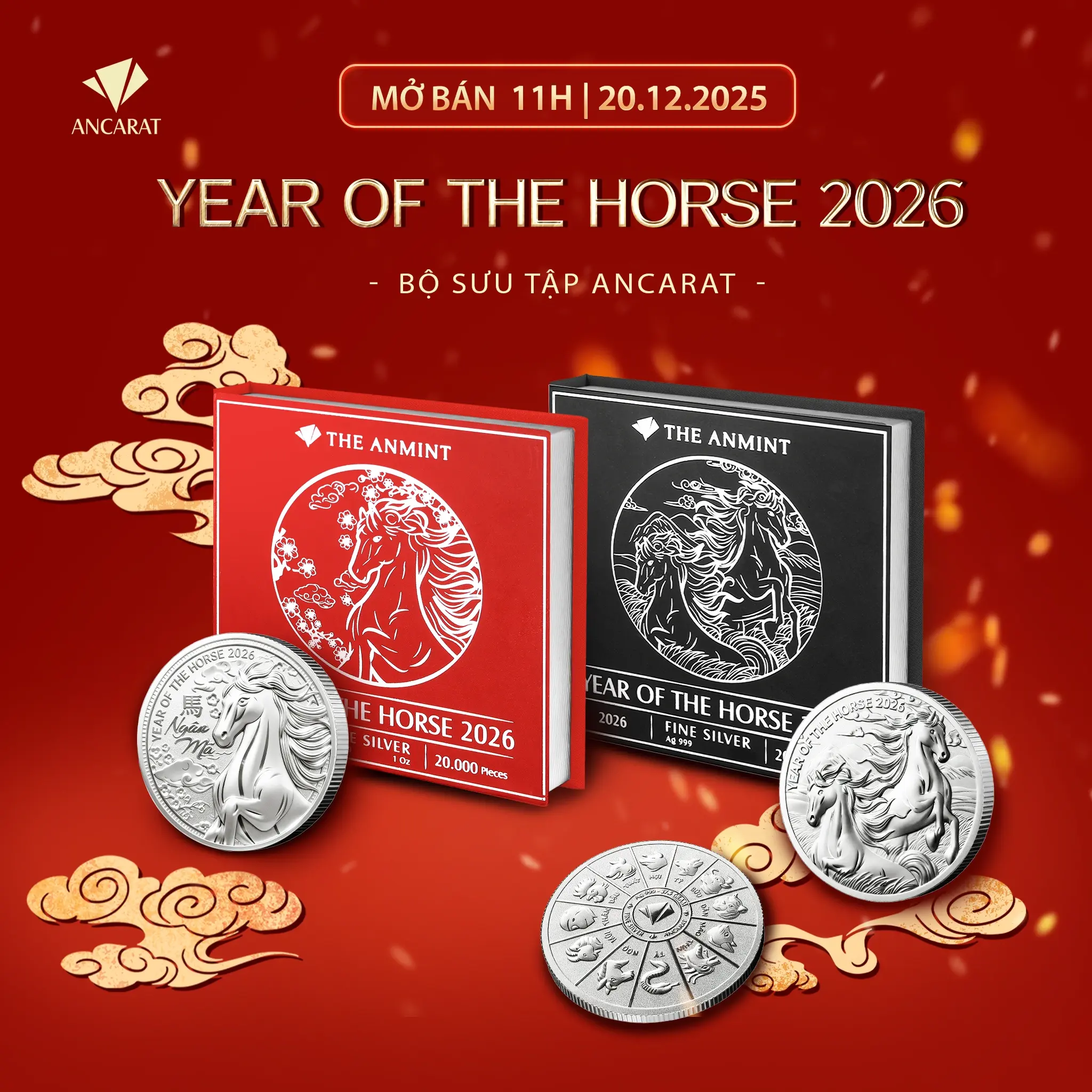 Bạc Song Mã Ancarat tinh xảo với hình ảnh đôi ngựa phi nước đại, biểu tượng cho sự hợp tác bền vững, đồng lòng và sự nghiệp thăng tiến trong năm 2026.