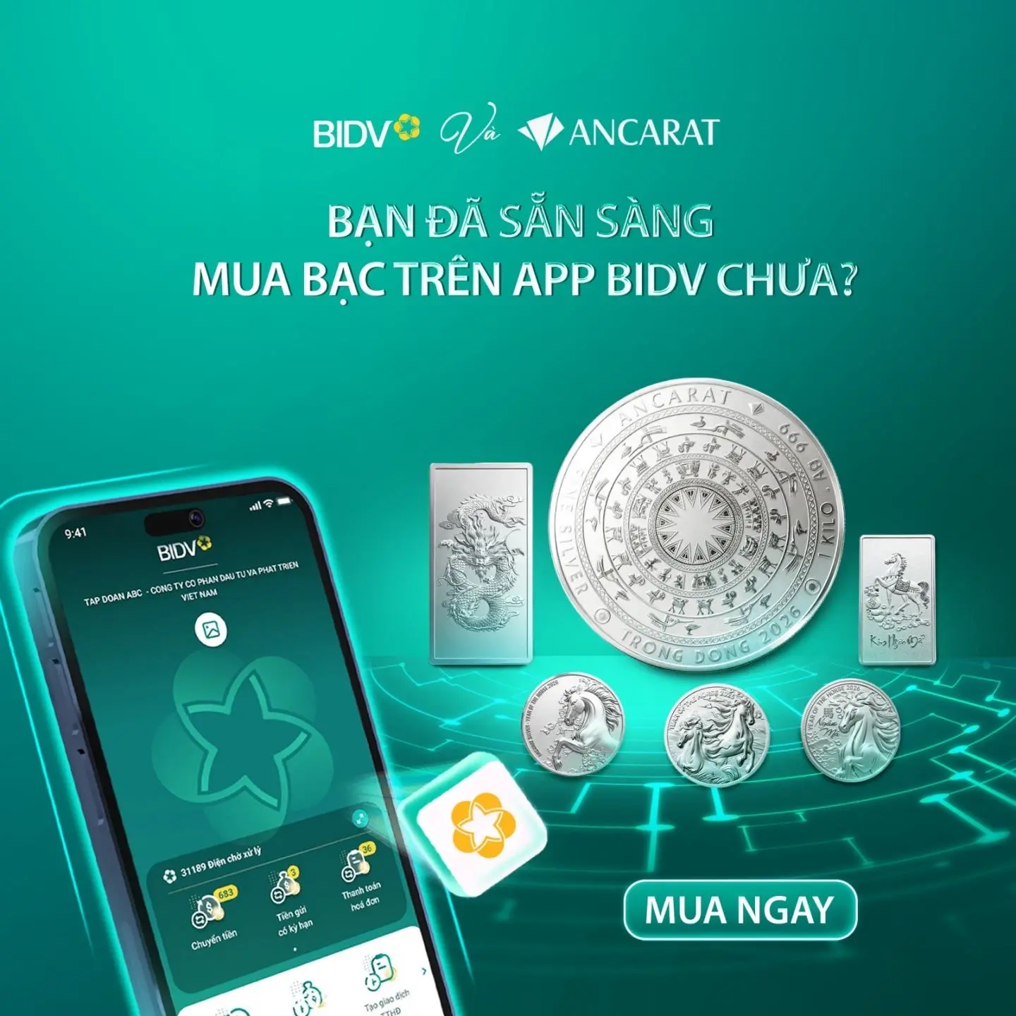 Khách hàng dễ dàng sở hữu bạc Ancarat ngay trên ứng dụng BIDV SmartBanking với bảo mật đa tầng, giao dịch an toàn và tiện lợi 24/7. Khách hàng dễ dàng sở hữu bạc Ancarat ngay trên ứng dụng BIDV SmartBanking với bảo mật đa tầng, giao dịch an toàn và tiện lợi 24/7.