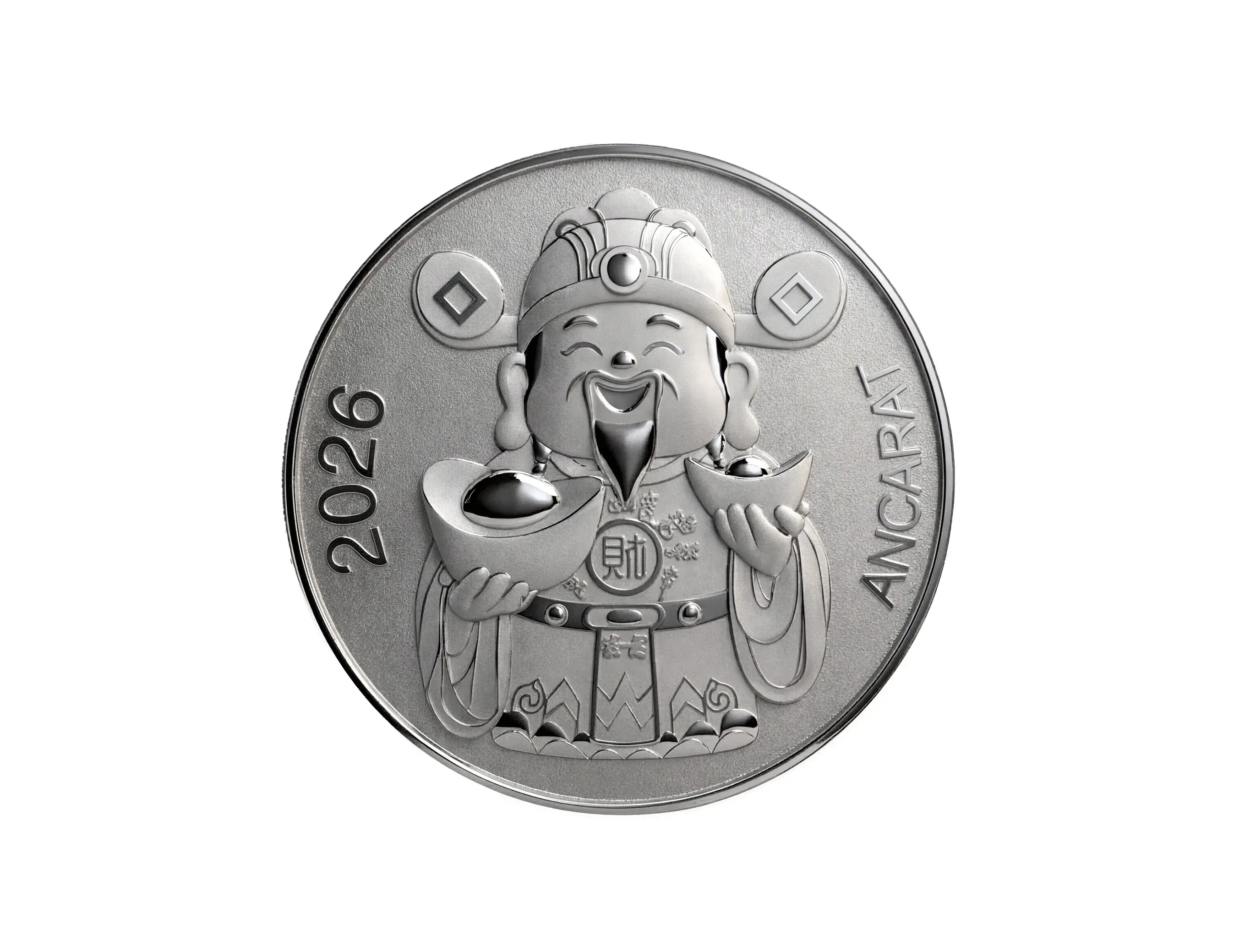 Bề mặt bạc 999 áp dụng công nghệ dập nổi 3D sắc nét, khắc họa sống động nụ cười viên mãn của ông Thần Tài và năm phát hành 2026 trên bạc Thần Tài Vạn Phúc. Bề mặt bạc 999 áp dụng công nghệ dập nổi 3D sắc nét, khắc họa sống động nụ cười viên mãn của ông Thần Tài và năm phát hành 2026 trên bạc Thần Tài Vạn Phúc.