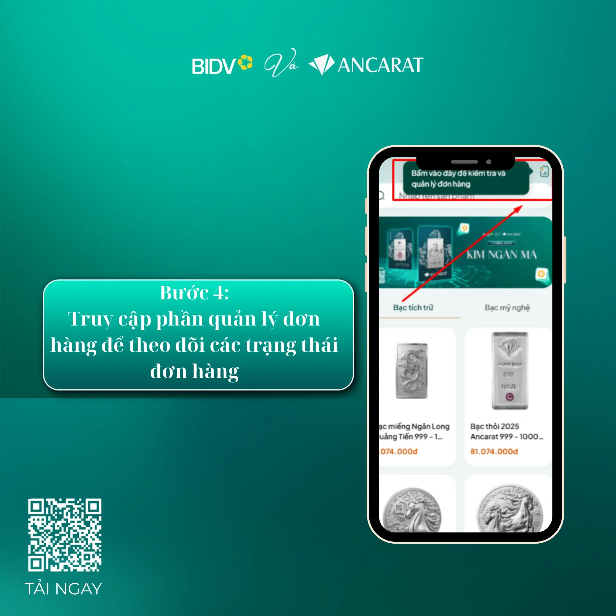 Giao diện MiniApp "Bạc tích lũy" trên BIDV SmartBanking. Quý khách nhấn vào biểu tượng cá nhân (vùng khoanh đỏ) ở góc trên bên phải để vào phần quản lý. Giao diện MiniApp "Bạc tích lũy" trên BIDV SmartBanking. Quý khách nhấn vào biểu tượng cá nhân (vùng khoanh đỏ) ở góc trên bên phải để vào phần quản lý.