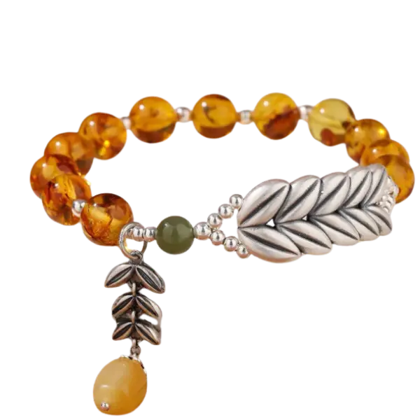 Vòng tay bạc mix hổ phách vàng