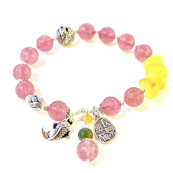 Vòng tay bạc mix thạch anh dâu hồng may mắn