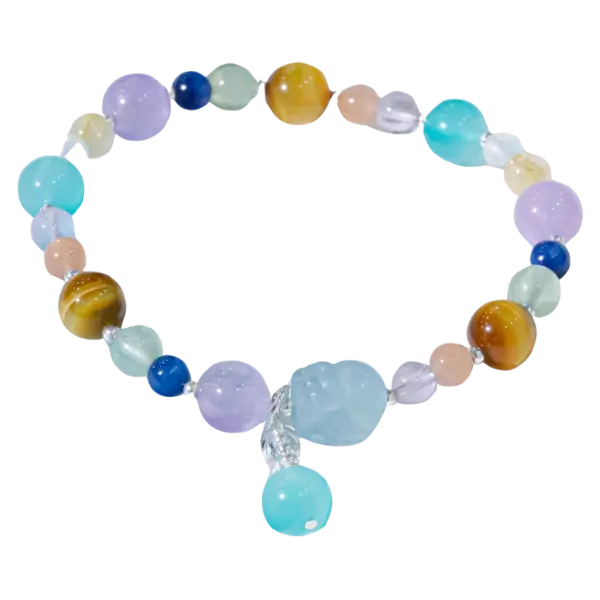 Vòng tay đá thạch anh ngũ hành mix bi bạc