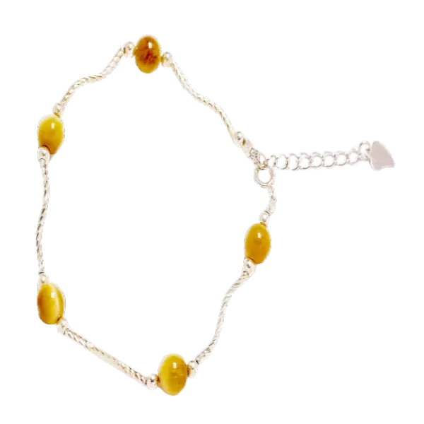 Vòng tay bạc đá mắt hổ 5 hạt Mệnh Kim