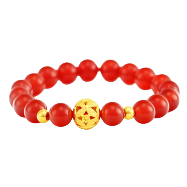 Vòng đá Hột hoa 4 cánh kết hợp Bi vàng