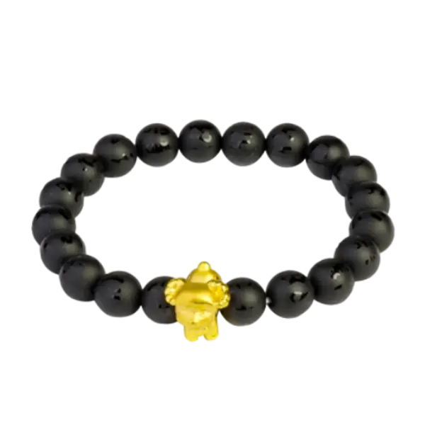 Vòng Đá Khắc Chú Bình An Phối Charm Vàng 24k Kim Mùi