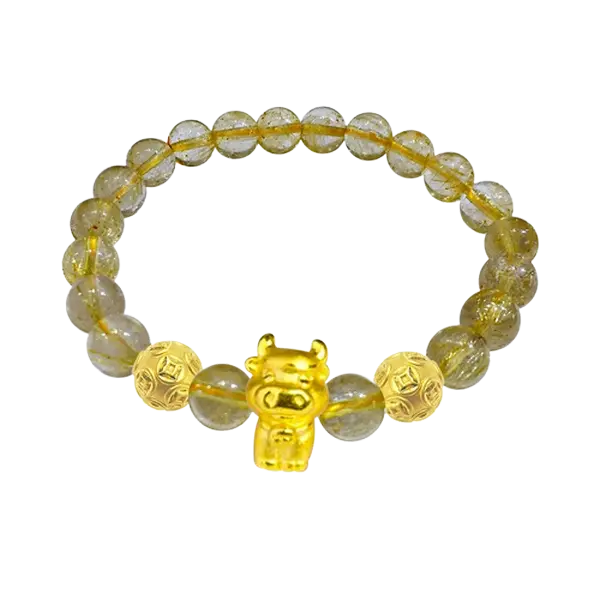 Vòng Đá Phối Charm Vàng 24K Kim Sửu Và Hột Kim Tiền