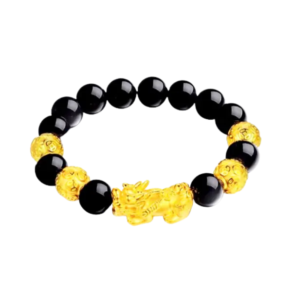 Vòng Đá Phối Vàng 24k Charm Tỳ Hưu Tụ Lộc Và Hột Kim Tiền