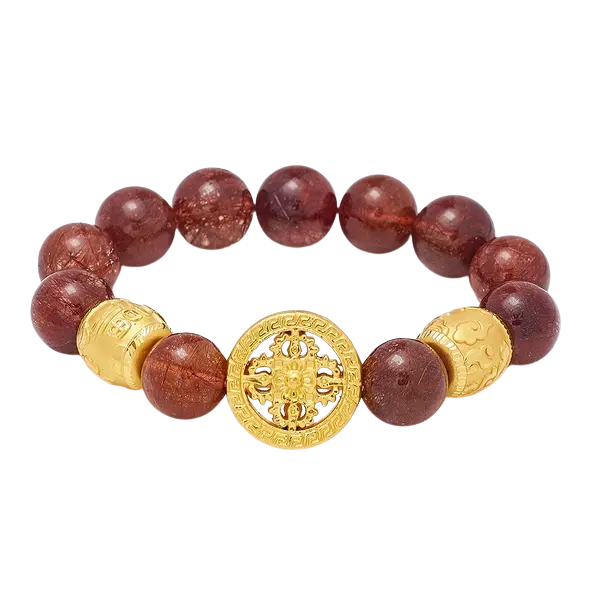 Vòng đá Thạch anh Tóc đỏ phối Mạn Đà La – Bình an – May mắn