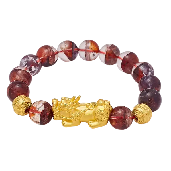 Vòng Đá Ưu Linh Mix Charm Vàng 24k Tỳ Hưu Và Chú Bình An