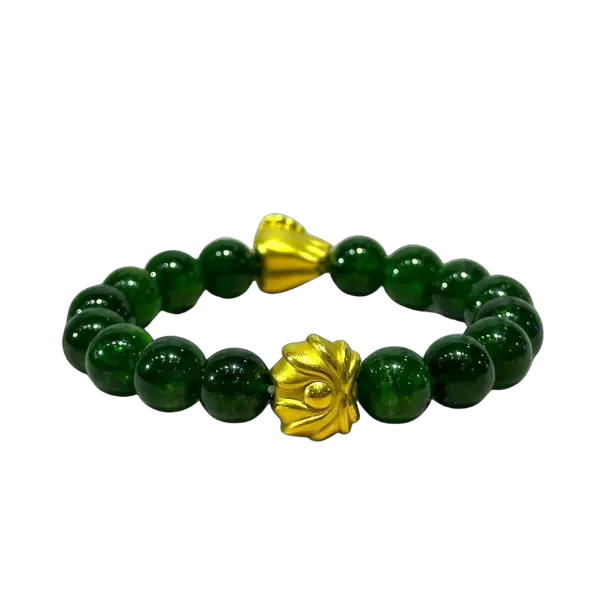Vòng tay đá Diopside 10mm phối tay phật mix hoa sen may mắn