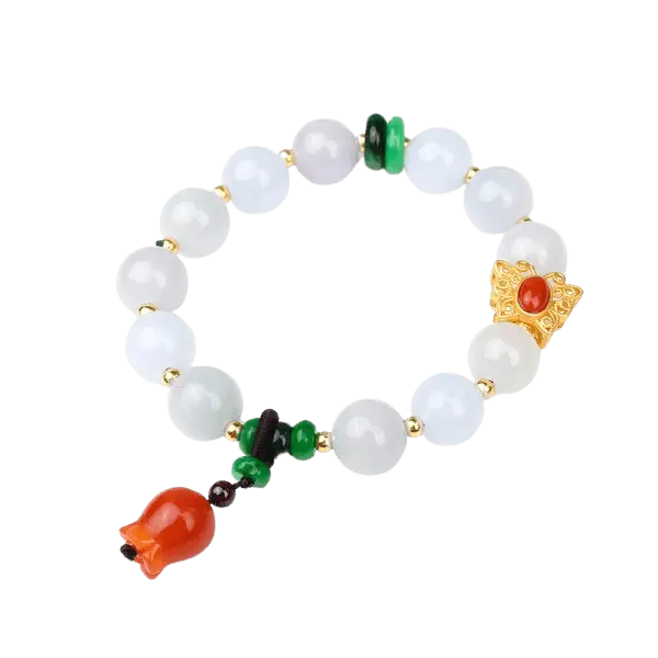 Vòng tay đá thạch anh trắng thiên nhiên phối ngọc bọc bạc phong thủy – Tình duyên