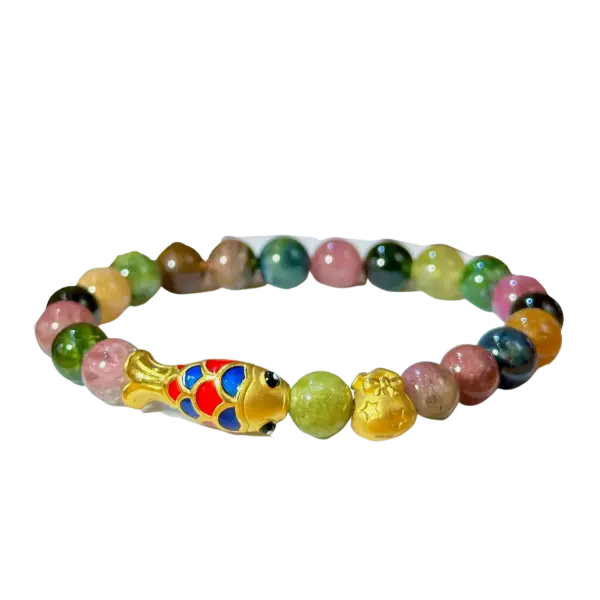 Vòng Tourmaline phối Bao đựng tiền ngôi sao mix Charm Hoa ngư