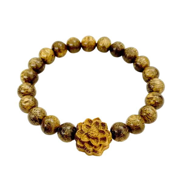 Trầm tốc vườn 8mm gắn charm gỗ Hoa Sen