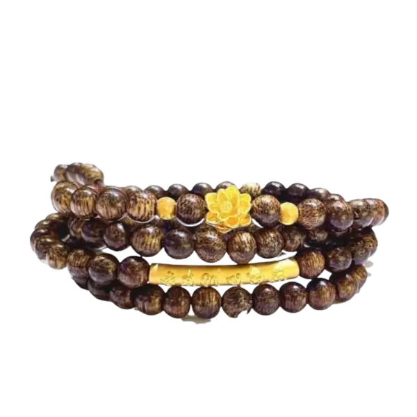 Vòng gỗ Trầm Tốc Vườn 6mm phối Charm Hoa sen mix Lục tự đại minh chú