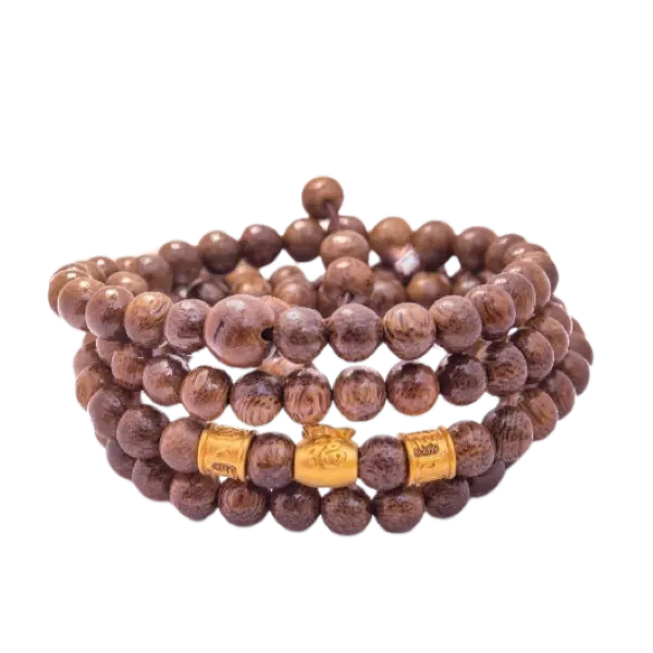 Vòng Trầm Tốc Vườn Mix Charm Vàng 24k Chú Bình An Và Túi Tiền