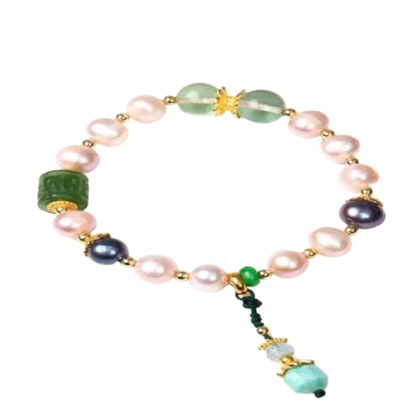 Vòng tay ngọc trai phối đá ngọc hòa điền phong thủy