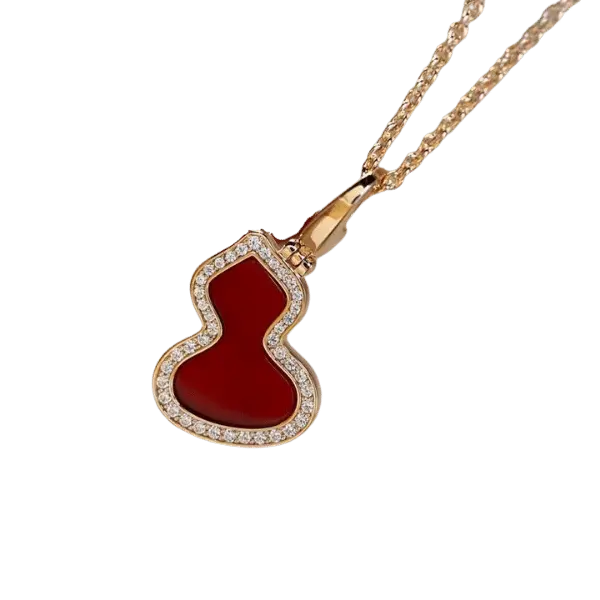 Mặt dây Vàng 18K Golden Leaf Hồ Lô đỏ đính đá