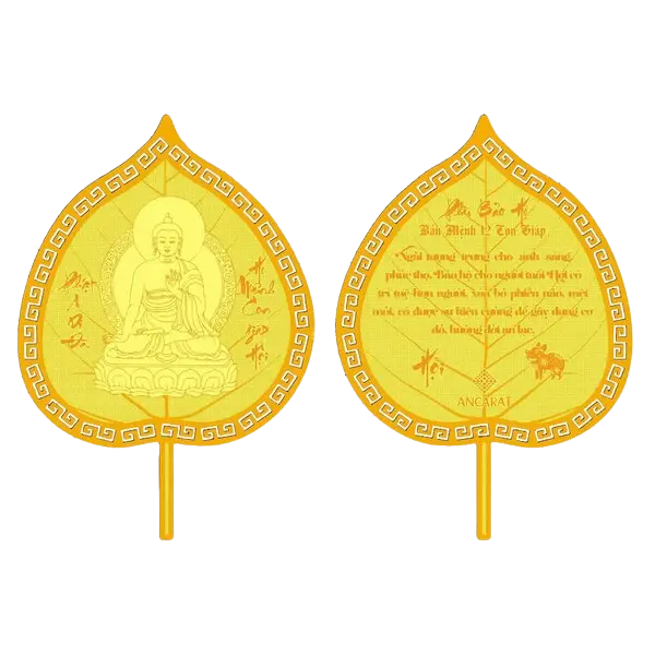 Lá Bồ Đề Phật Hộ Mệnh Mạ Vàng 24K Tuổi Hợi
