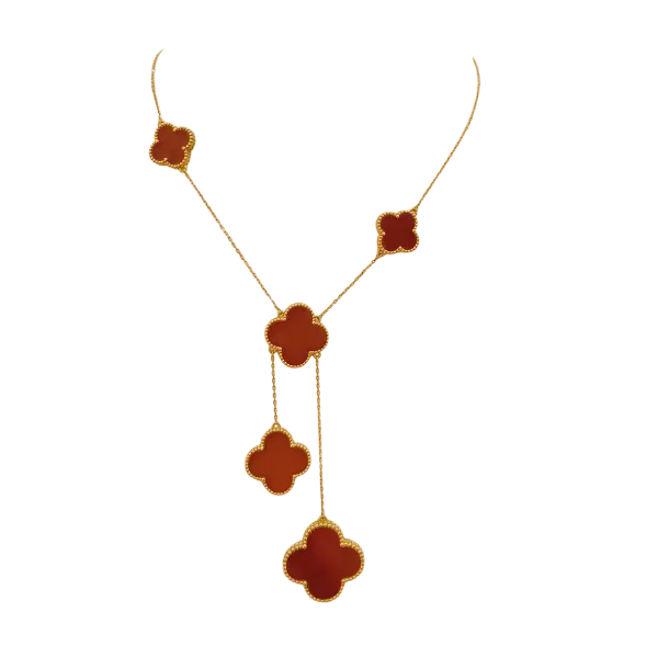 Dây chuyền vàng 18K Golden Leaf 5 hoa lớn (Bản dày) – Màu đỏ