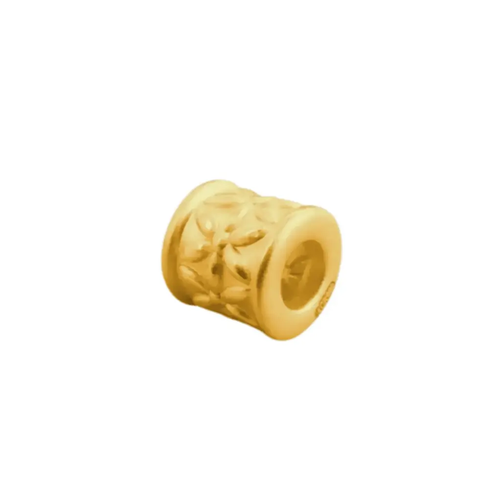 Charm Vàng 24K Hột Trụ Ngắn Hoa Văn hoa 6 cánh