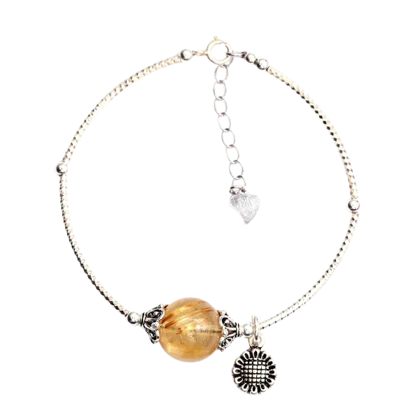 Vòng tay bạc phối đá thạch anh tóc vàng mix bạc