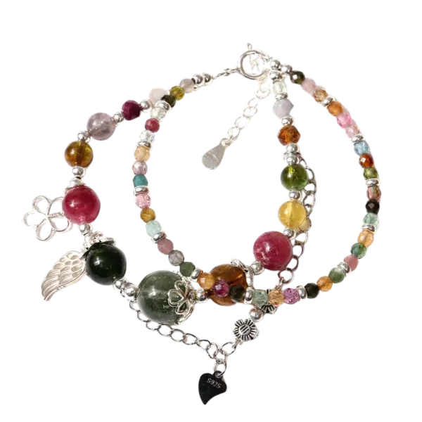 Vòng tay bạc phối đá tourmaline mix bạc