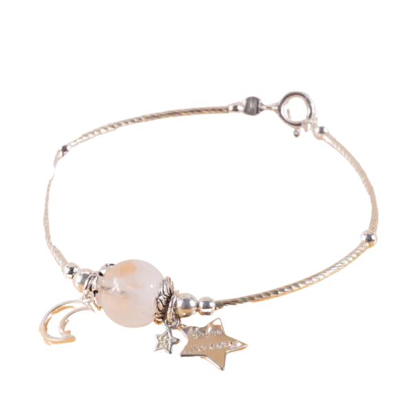 Vòng tay bạc ưu linh trắng mix charm bạc ngôi sao