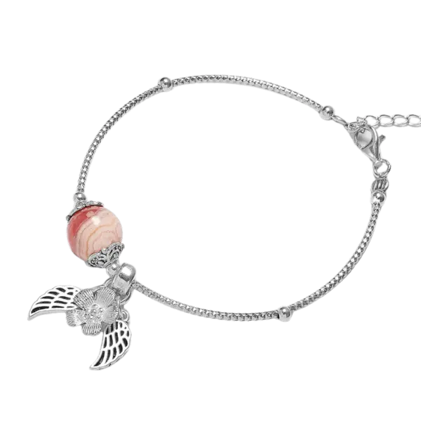 Vòng tay đá Đào Hoa phối đôi cánh bạc