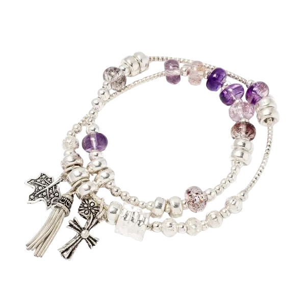 Vòng tay đá Super seven phối charm lá phong