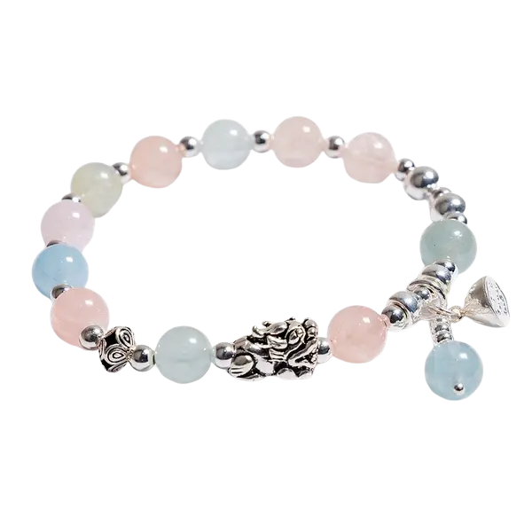 Vòng tay đá Thạch anh nhiều màu phối Tỳ Hưu bạc – Tình duyên