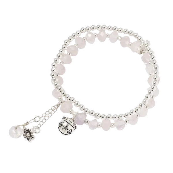 Vòng tay đá Thạch anh tím phối charm mèo chiêu tài