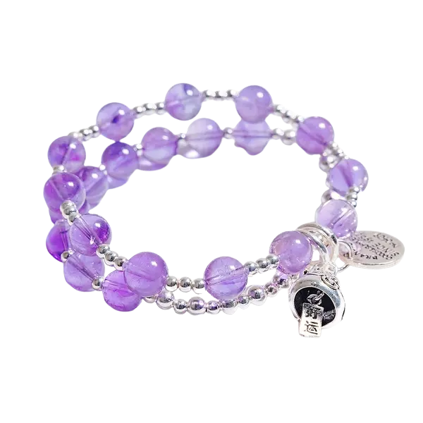 Vòng tay đá Thạch Anh Tím phối chuông rơi mix bạc