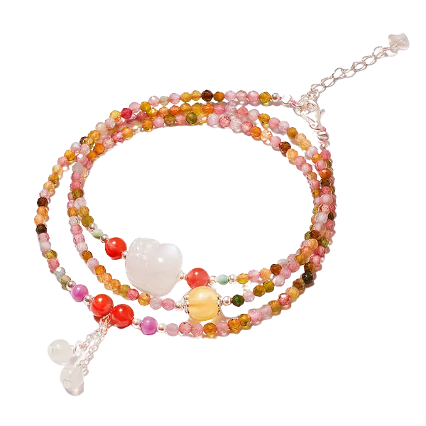 Vòng tay đá Tourmaline quấn đôi mix bạc