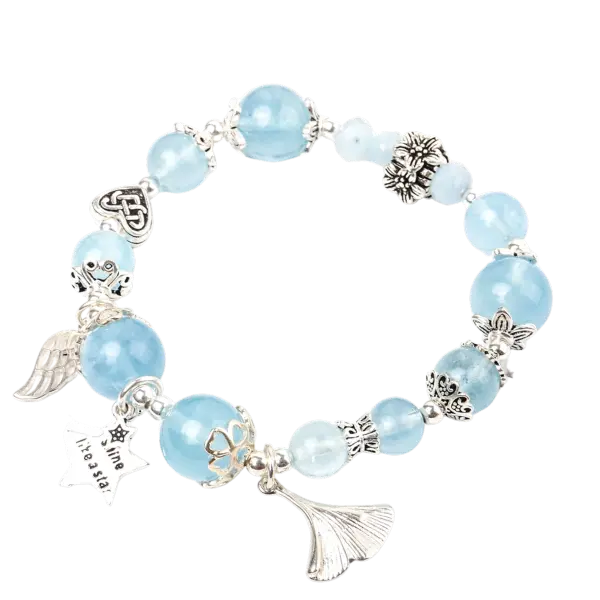 Vòng tay hoa dẻ quạt phối đá Aquamarine mix bạc