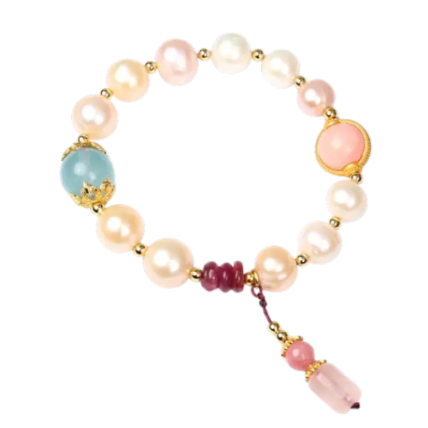 Vòng tay ngọc trai phối ngọc bọc vàng mix bạc