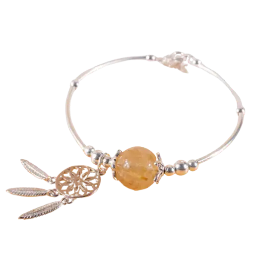 Vòng tay bạc đá Thạch Anh tóc vàng mix chuông gió