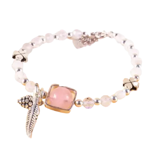 Vòng tay bạc đá Thạch Anh trắng mix Thạch Anh hồng phong thủy – tình duyên