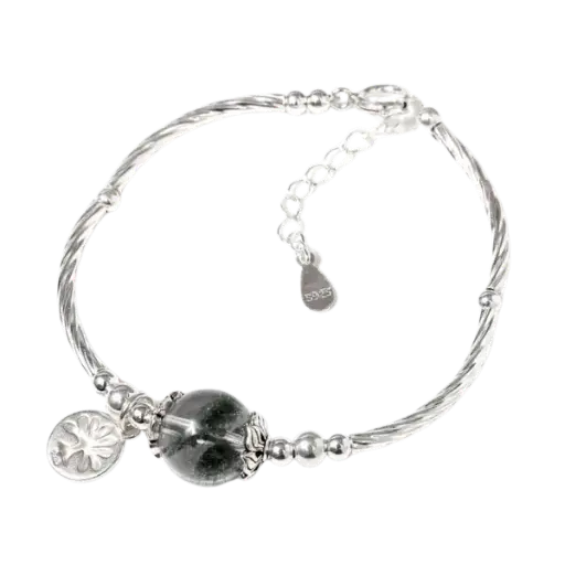 Vòng tay bạc phối đá ưu linh đen thiên nhiên mix bạc