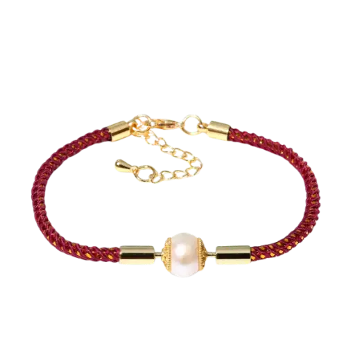 Vòng tay dây vải phối charm hột ngọc bọc bạc cao cấp mix bạc