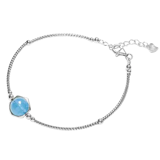 Vòng tay đá Aquamarine 1 hạt mix bạc