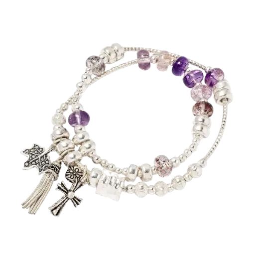 Vòng tay đá Super seven phối charm lá phong