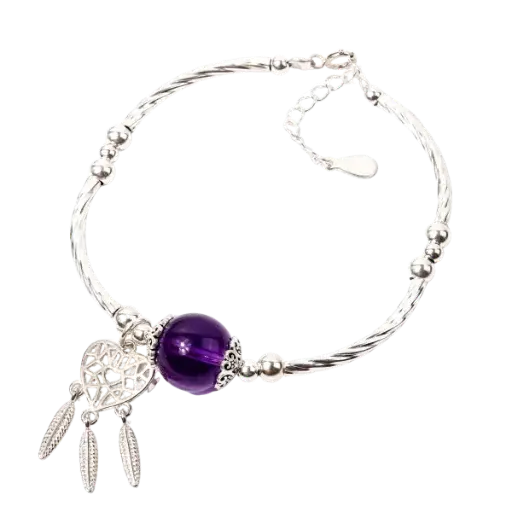 Vòng tay đá thạch anh tím phối dreamcatcher 1 hạt mix bạc