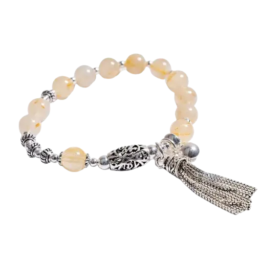 Vòng tay đá Thạch anh tóc vàng mix bạc