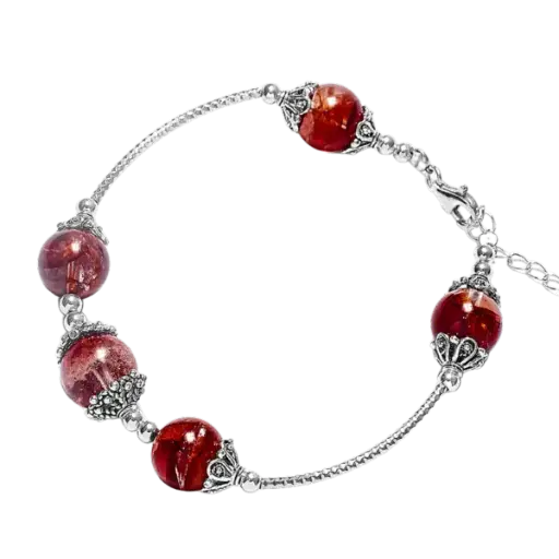 Vòng tay đá Ưu Linh Đỏ mix bạc