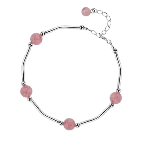 Vòng mix bạc Thạch Anh dâu 5 hạt