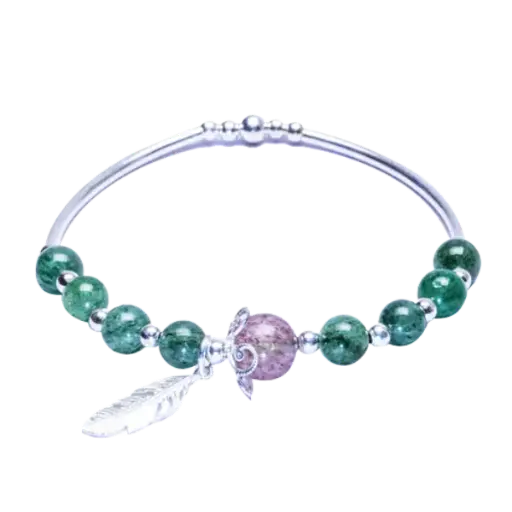 Vòng tay lông vũ ngũ hành nhiều hạt Mệnh mộc