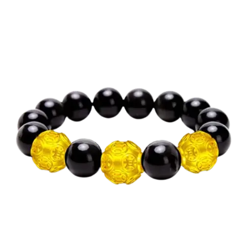 Vòng Đá Phối Charm Vàng 24K Hột Kim Tiền Tài Lộc