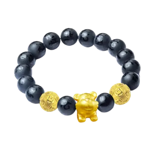 Vòng Đá Phối Charm Vàng 24K Kim Dần Và Hột Kim Tiền