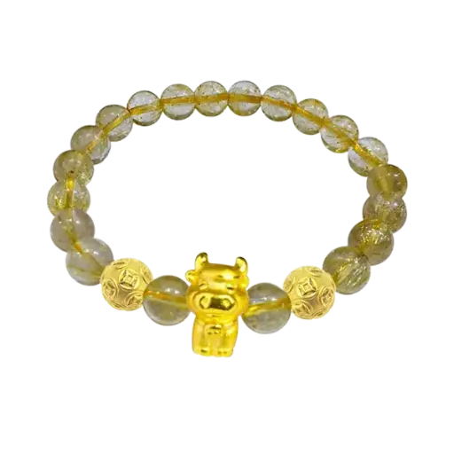 Vòng Đá Phối Charm Vàng 24K Kim Sửu Và Hột Kim Tiền